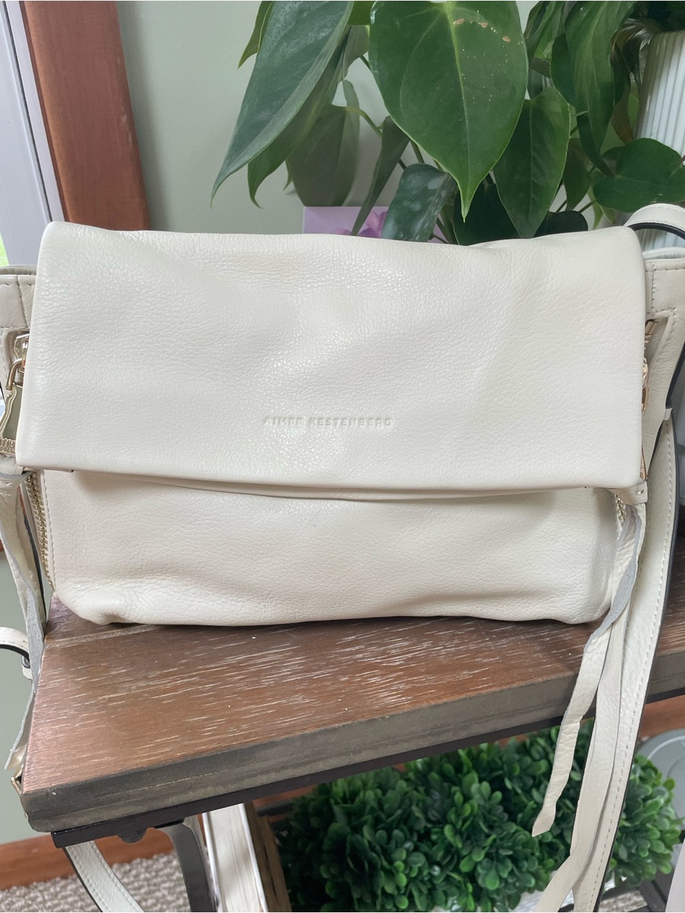 Aimee Kestenberg Fold-Over Leather Crossbody Bag in Cream